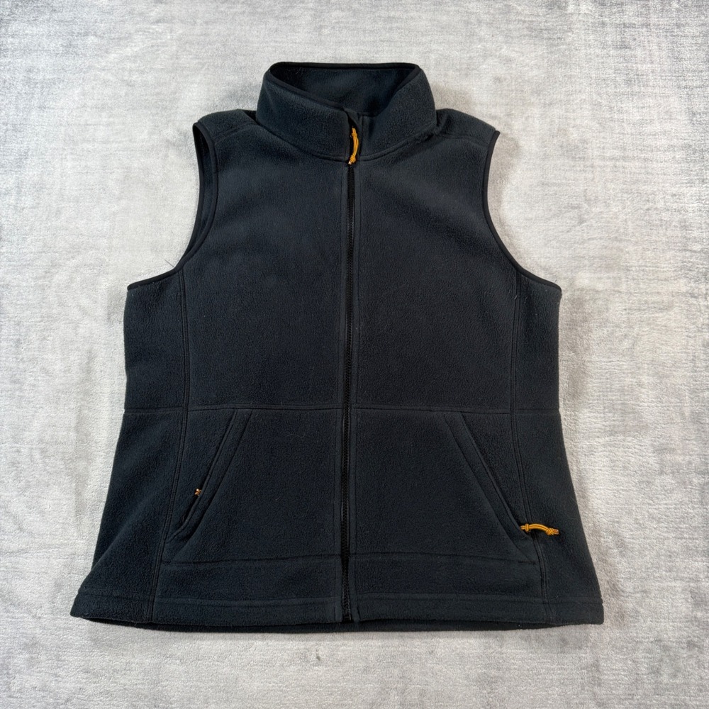 LL Bean Sweater Women Large Black Fleece Vest Full Zip Mock Neck Outdoor
